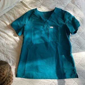 Figs teal blue one pocket scrub top